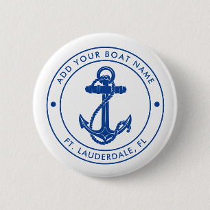 Badge Rond 5 Cm Ancre nautique moderne et nom de bateau personnali