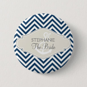 Badge Rond 5 Cm Ancre nautique moderne Preppy Chevron Stripe