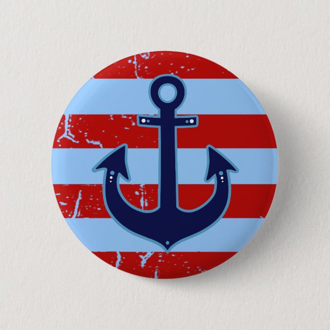 Badge Rond 5 Cm ancre nautique rayée (Devant)
