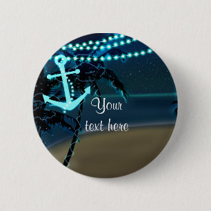 Badge Rond 5 Cm Ancre Plage & Palm Trees Bouton Nuit Clair Pin