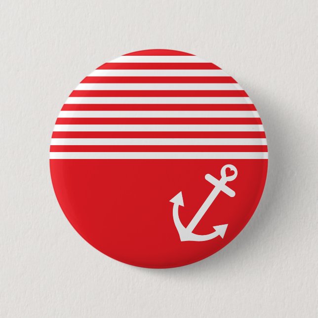 Badge Rond 5 Cm Ancre rouge d'amour nautique (Devant)