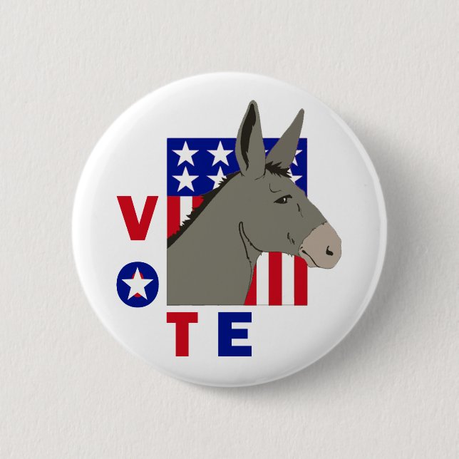 BADGE ROND 5 CM ÂNE DE DÉMOCRATE DE VOTE (Devant)