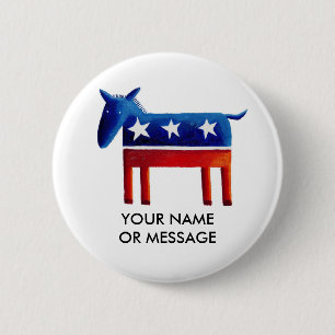 Badge Rond 5 Cm Âne Démocrate Nom ou Message Personnalisé
