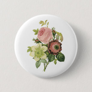 Badge Rond 5 Cm anémone, rose, clematis de Redouté