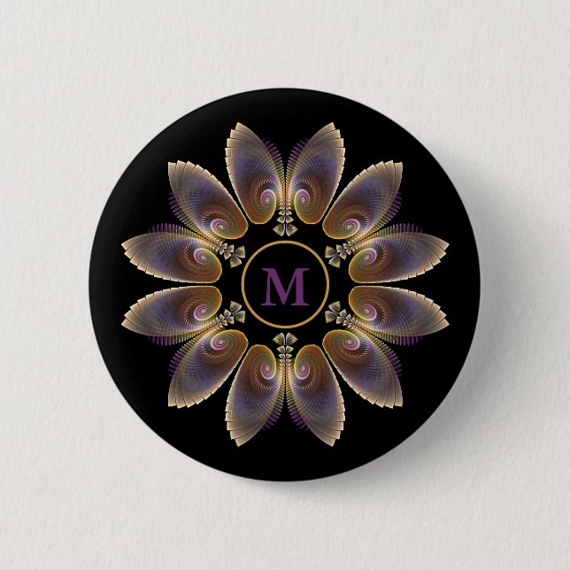 Badge Rond 5 Cm Ange Abstraite ailes Mandala Monogramme fractal (Devant)