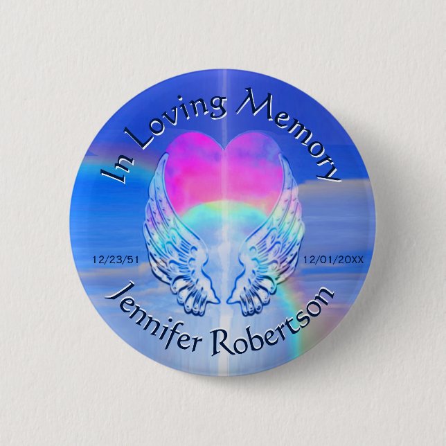 Badge Rond 5 Cm Ange ailes avec coeur (Devant)