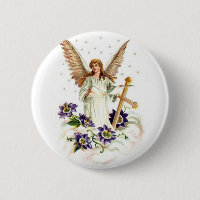 Ange avec croix et fleurs de clématite 