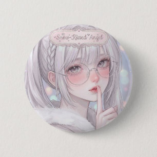 Badge Rond 5 Cm Ange Choyé par la Neige Soft Aesthetic Fille Anime