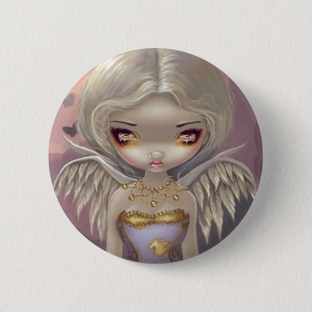Badge Rond 5 Cm "Ange dans" le bouton lilas (Devant)