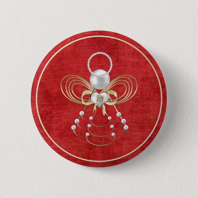 Badge Rond 5 Cm Ange de Noël de joie - rouge (Devant)