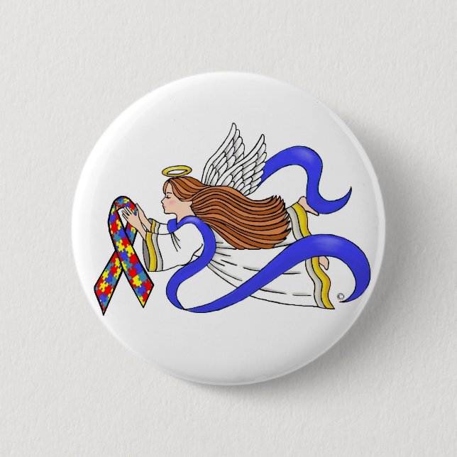 Badge Rond 5 Cm Ange de sensibilisation sur l'autisme (Devant)