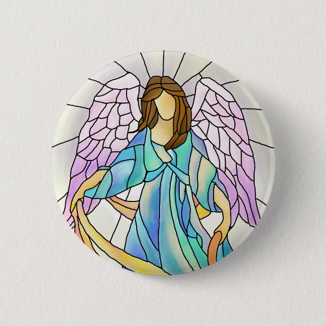 Badge Rond 5 Cm Ange en verre souillé (Devant)