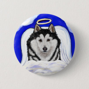 Badge Rond 5 Cm Ange Malamute d'Alaska