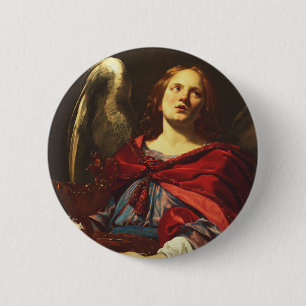 Badge Rond 5 Cm Ange tenant le récipient et la serviette 