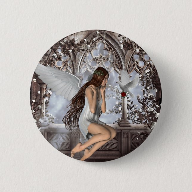 Badge Rond 5 Cm Angel et sa colombe (Devant)