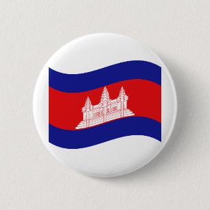 Badge Rond 5 Cm Angkor Vat Drapeau Cambodgien Vague