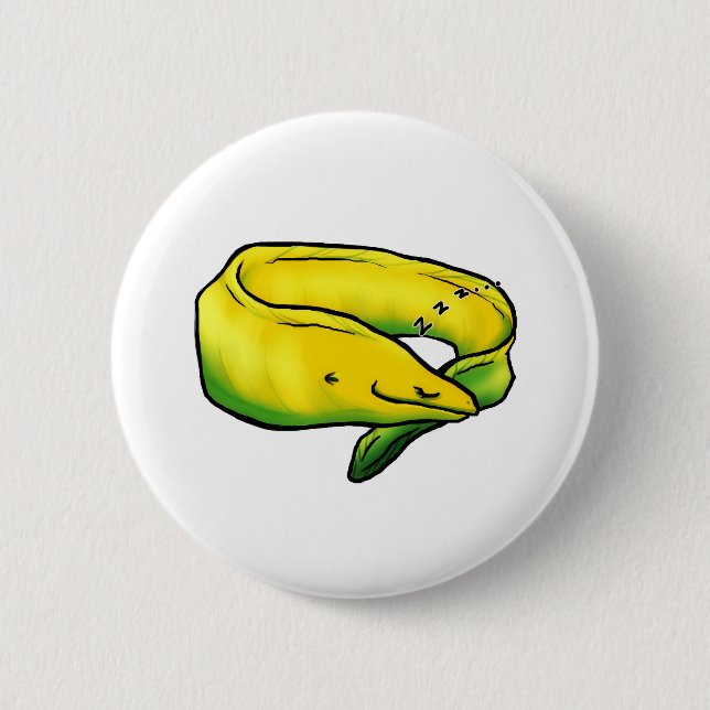Badge Rond 5 Cm Anguille de Moray somnolente, jaune (Devant)