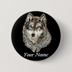Badge Rond 5 Cm Animal fait sur commande d'aquarelle de loup de