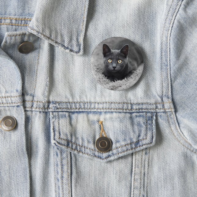 Badge Rond 5 Cm Animaux de bébés cutest | Chat gris (En situation)