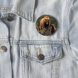 Badge Rond 5 Cm Animaux de bébés cutest Famille d'ours Brown