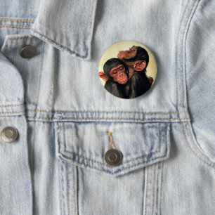 Badge Rond 5 Cm Animaux de bébés cutest Hug de chimpanzé