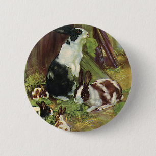 Badge Rond 5 Cm Animaux de ferme vintages, lapins d'animaux de com