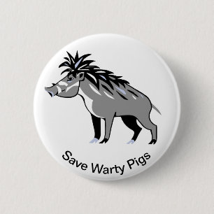 Badge Rond 5 Cm Animaux sauvages - Save Warty PIGS - En voie de di