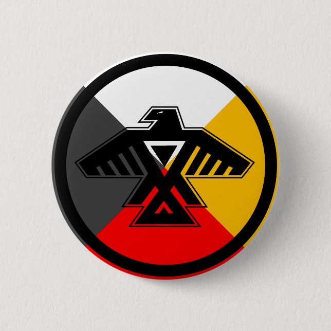 Badge Rond 5 Cm Anishinaabe Thunderbird dans les quatre directions (Devant)