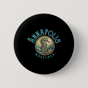 Badge Rond 5 Cm Annapolis Maryland Dessin de l'Hippocampe Nautical