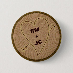 Badge Rond 5 Cm Anneaux d'arbre en bois découpés par coeur