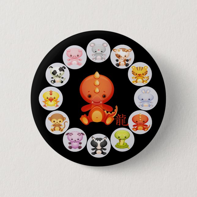 Badge Rond 5 Cm Année chinoise de zodiaque du dragon (Devant)