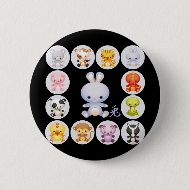 Badge Rond 5 Cm Année chinoise de zodiaque du lapin (Devant)