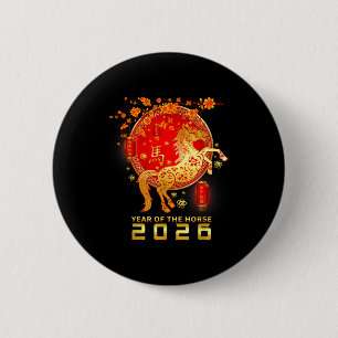 Badge Rond 5 Cm Année du cheval de feu Nouvel An chinois 2026 zodi