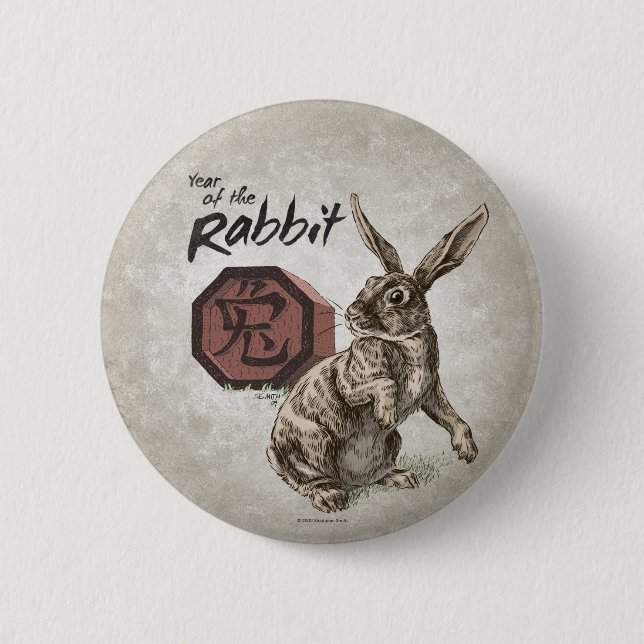 Badge Rond 5 Cm Année du lapin Zodiac chinois Art (Devant)