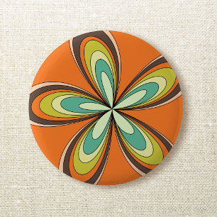 Badge Rond 5 Cm Années 60 super les années 70 Hippie Fleur Orange 