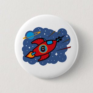 Badge Rond 5 Cm Anniversaire de bateau de Rocket 6ème