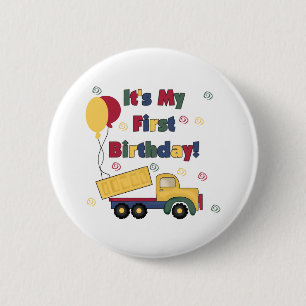 Badge Rond 5 Cm Anniversaire de camion à benne basculante premier