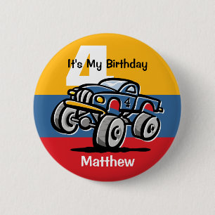 Badge Rond 5 Cm Anniversaire de camion de monstre 4ème