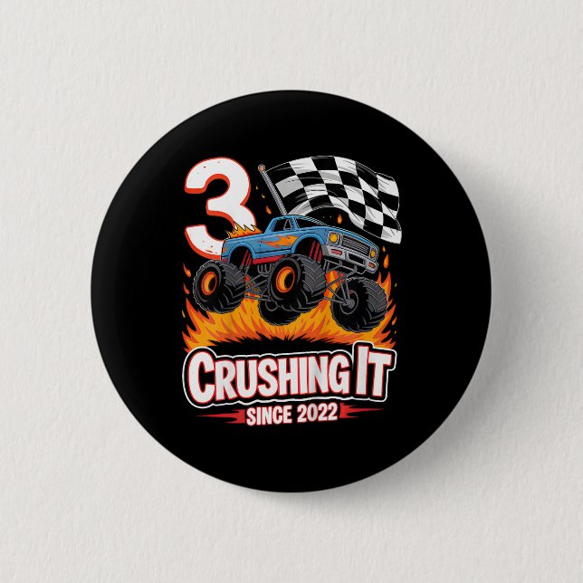 Badge Rond 5 Cm Anniversaire de enfant Camion Monster 3 ans Garçon (Devant)