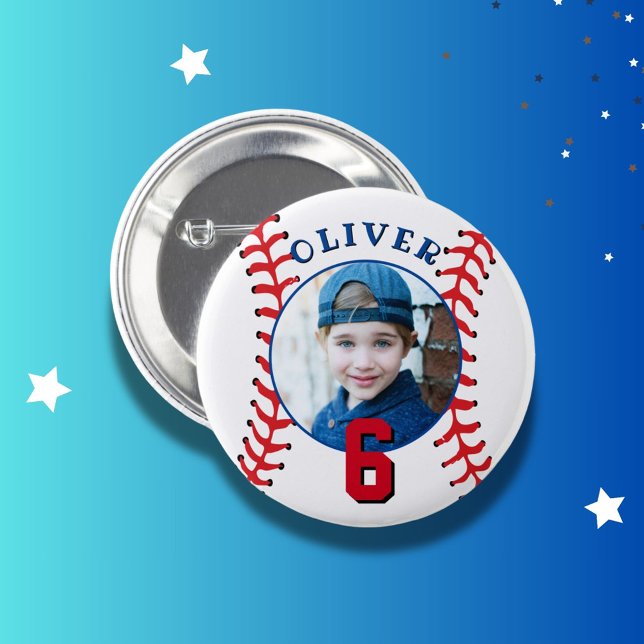 Badge Rond 5 Cm Anniversaire de enfant du baseball Ball Photo (Créateur téléchargé)