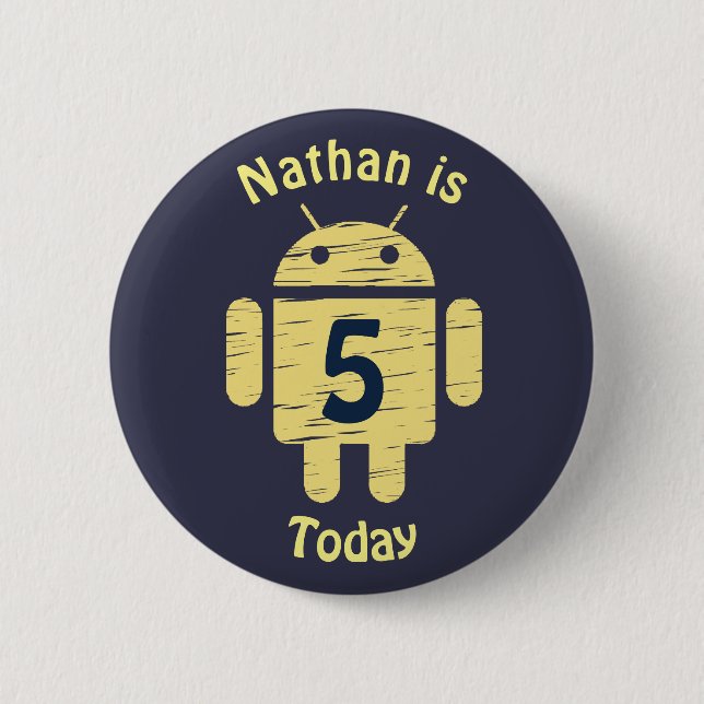 Badge Rond 5 Cm Anniversaire de enfant personnalisé de robot jaune (Devant)