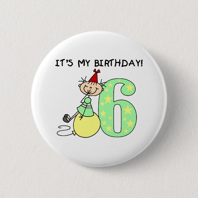 Badge Rond 5 Cm Anniversaire de fille de bâton 6ème (Devant)