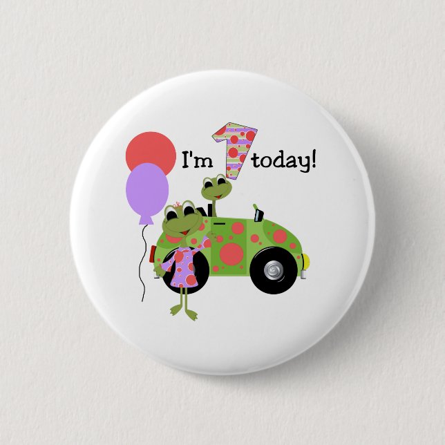 Badge Rond 5 Cm Anniversaire de grenouilles de mod ęr (Devant)