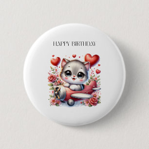 Badge Rond 5 Cm Anniversaire de Kitten Pilot