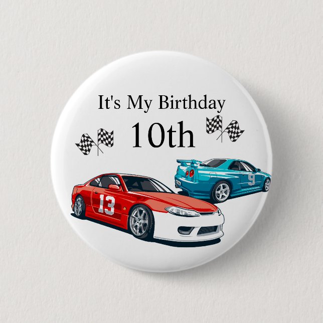 Badge Rond 5 Cm Anniversaire De La Voiture De Course, (Devant)