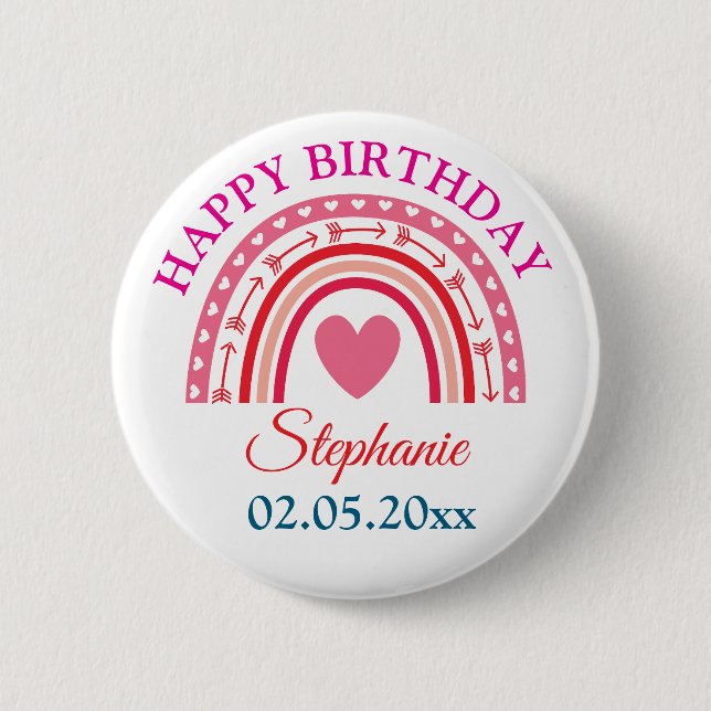 Badge Rond 5 Cm Anniversaire de l'arc-en-ciel de Boho personnalisé (Devant)