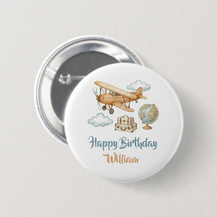 Badge Rond 5 Cm Anniversaire de l'avion Little Explorer