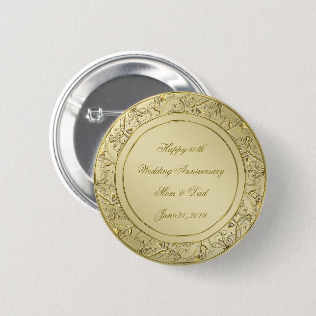 Badge Rond 5 Cm Anniversaire de mariage d'or cinquantième de (Devant & derrière)