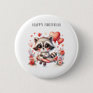 Badge Rond 5 Cm Anniversaire de Raton Laveur Volant