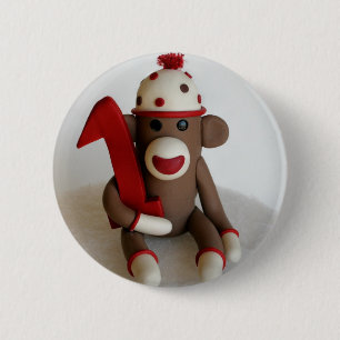 Badge Rond 5 Cm Anniversaire de singe de chaussette premier
